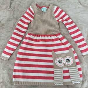 Striped Knit Dress with Owl Design Size 6